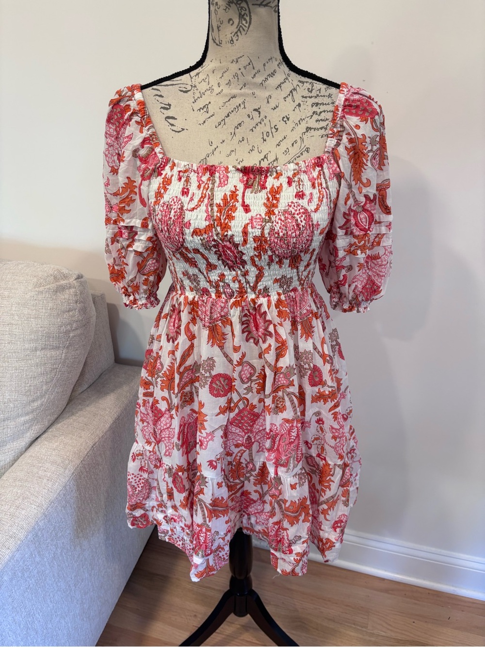 Roller Rabbit Amanda Ren Dress in pink, orange white floral print size small